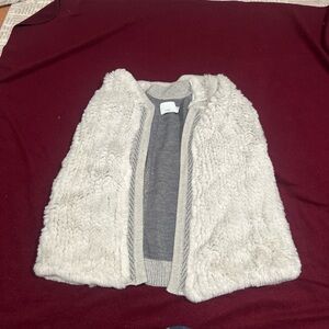 Vince Vest XS Rex Rabbit Fur Wool Gray Draped Knit Open Front Sleeveless Vest